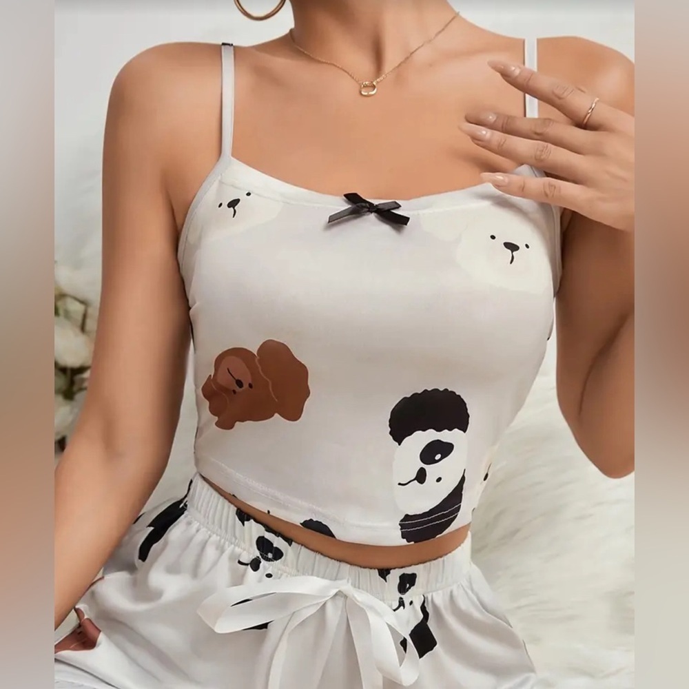 Brand new cute pajama set dogs w bow detail top and shorts​​ women’s dog lover - Picture 6 of 9